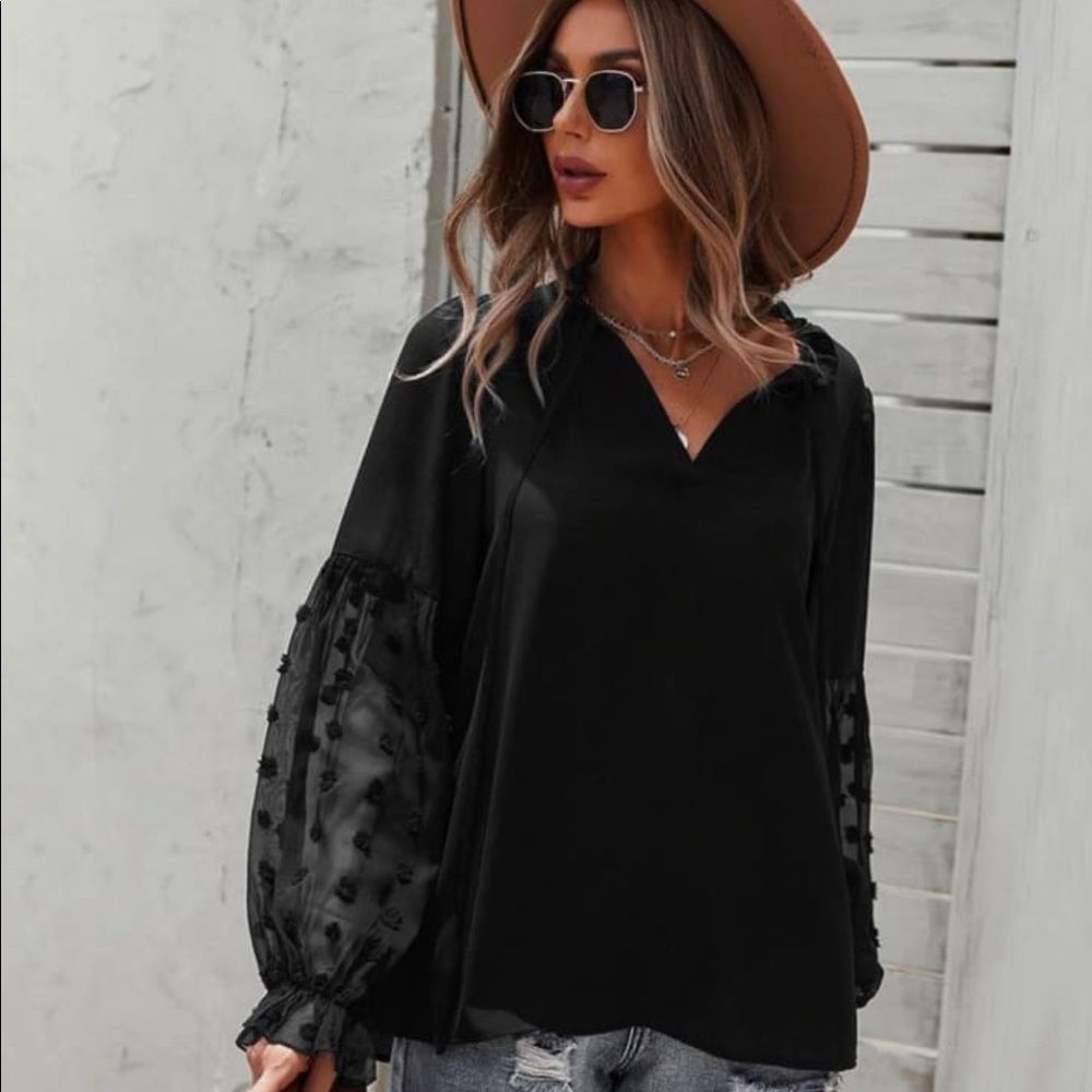 Jacquard Long Sleeve Spliced Blouse